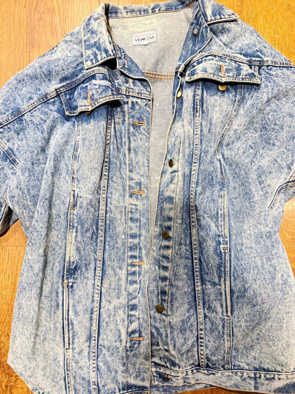 Venezia Women’s Blue Denim Jacket XL Oversized Button Front Pockets Short
